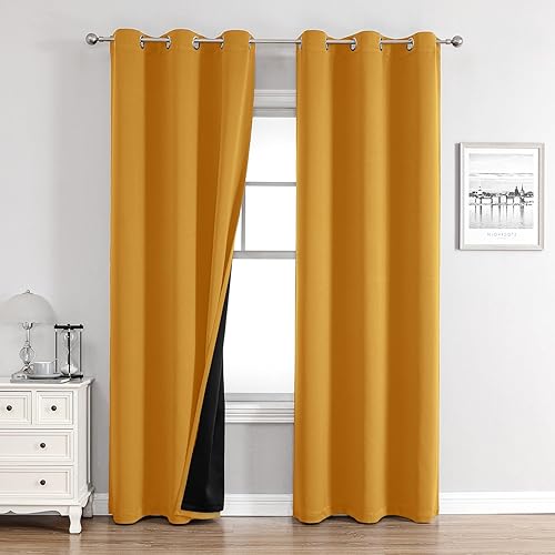 Miniatura 108 de ChrisDowa Cortinas 100% Opacas para Dormitorio con Forro Negro, 2 Capas Gruesas Totalmente Opacas con Aislamiento Térmico y Ojales, Cortinas de