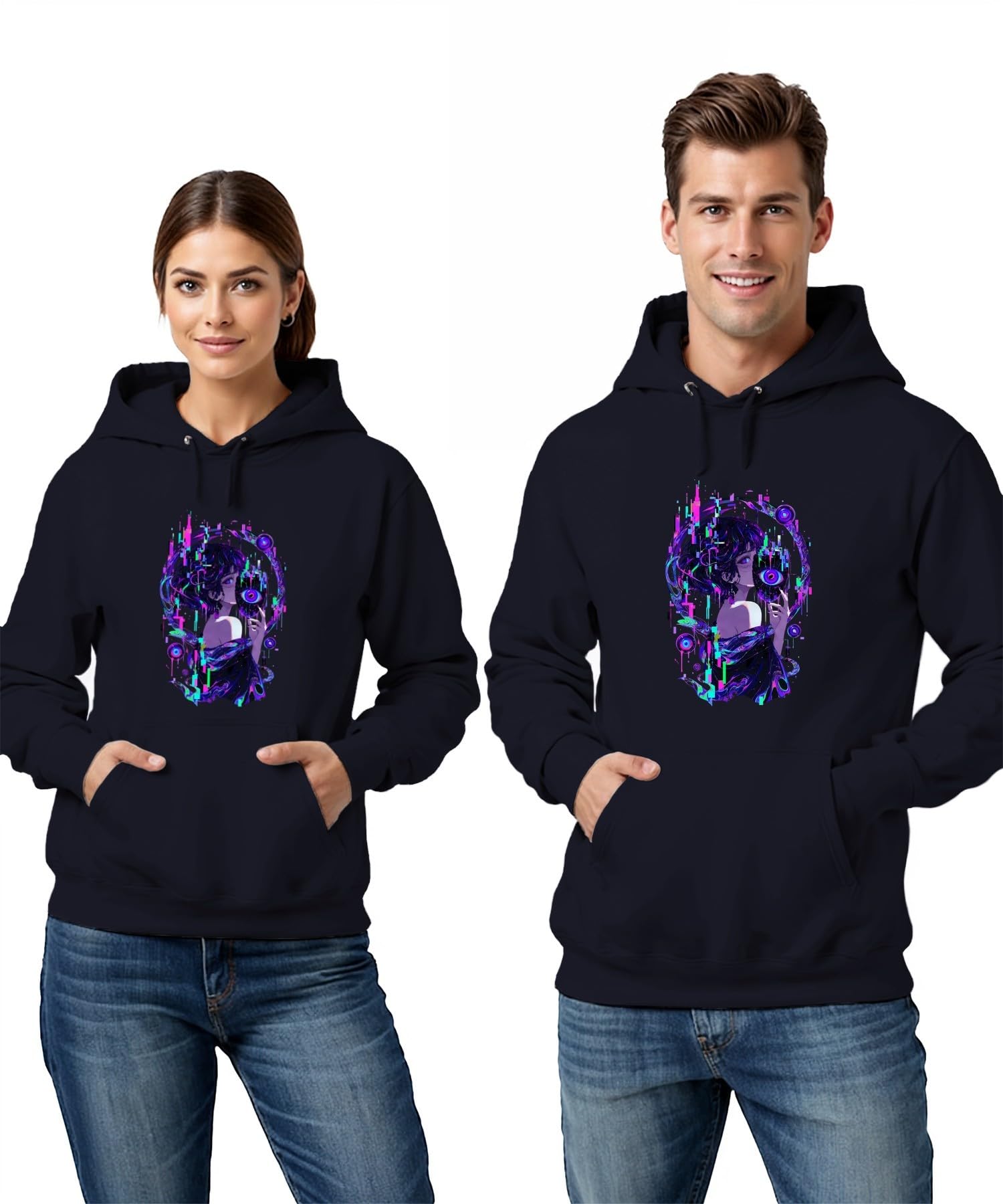 Anime dziewczęca maska oko Japonia Y2K bluza z kapturem | Manga Otaku Japońska Streetwear E-Girl Estetyka Retro Future Psychodeliczny Surrealistyczny Pomysł na prezent Techwear