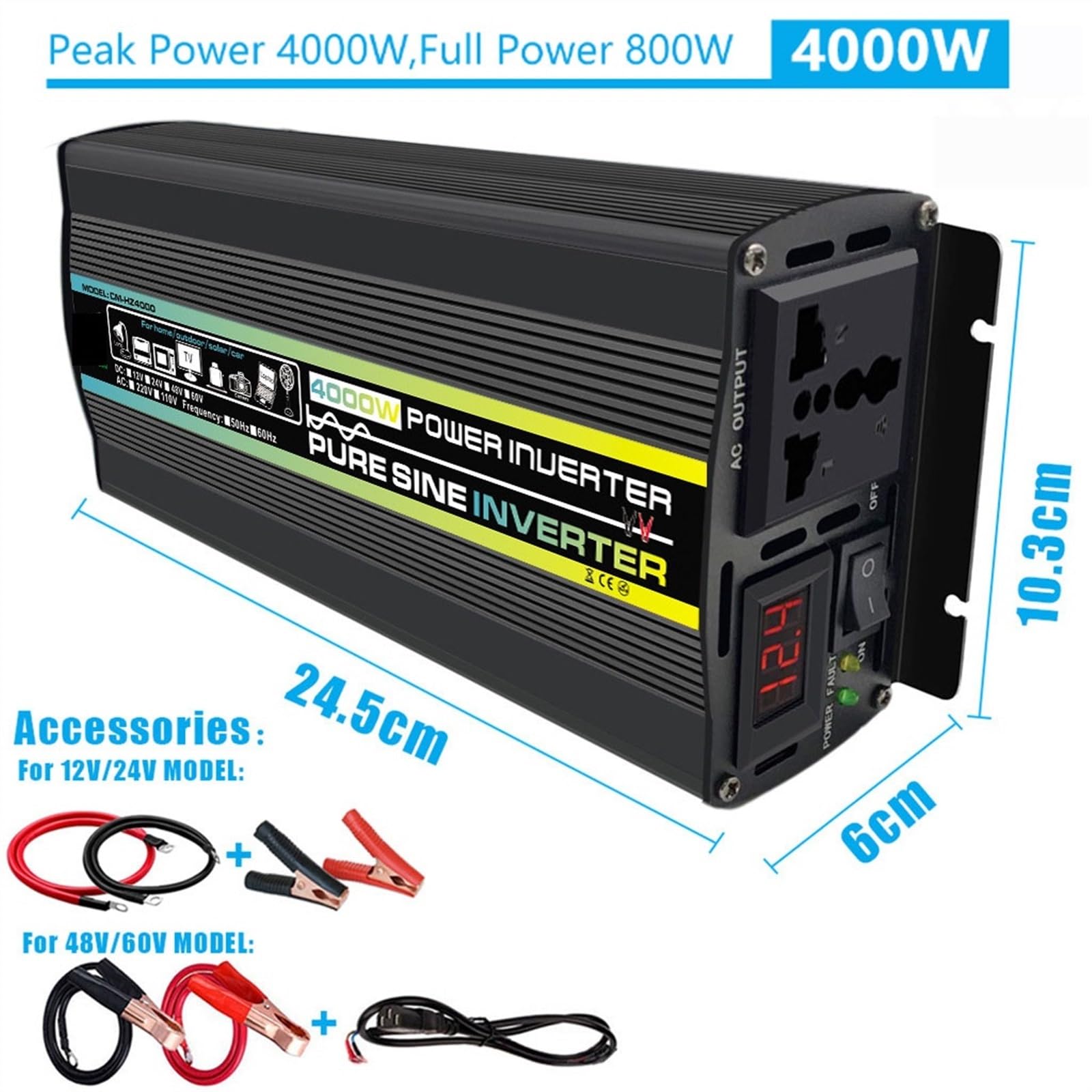 Inverter a onda sinusoidale pura Inverter a onda sinusoidale pura 8000W DC 12v/24v/48v/60v a AC220 3000W 4000W 6000W Trasformatore di tensione Convertitore di potenza Inverter solare(4000W,24V)