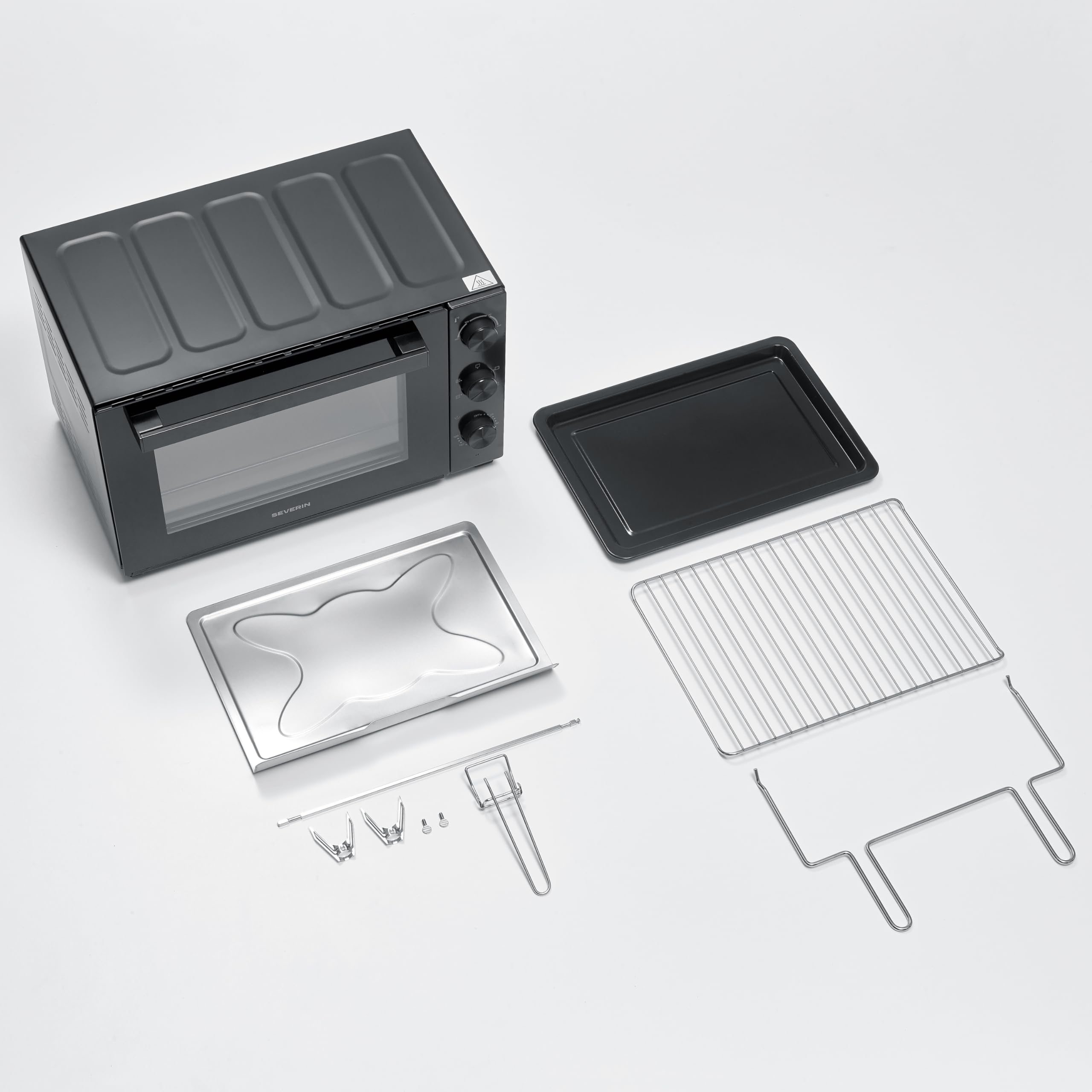 Severin Horno de sobremesa con función de convección, incluye asador giratorio para carne, horno de convección de 46 litros de capacidad, 100-230°C, temporizador de 120 minutos, 1800 W, negro, TO 9025