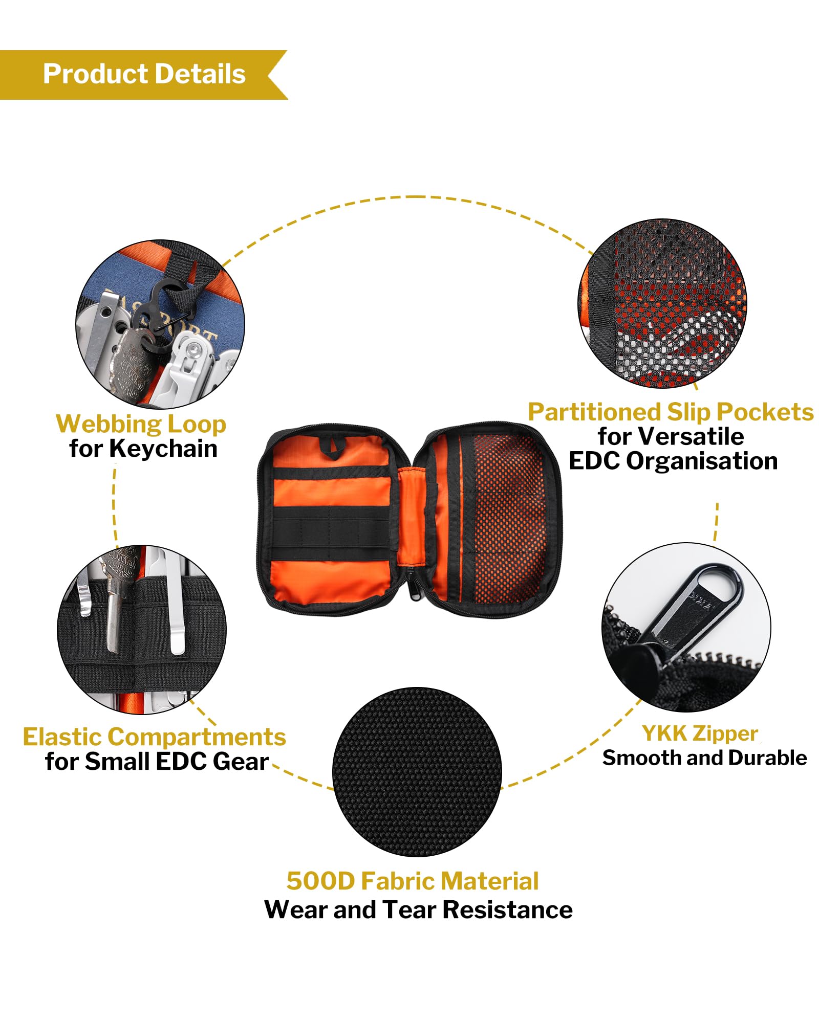 VIPERADE VE32 EDC woreczek z miejscem na naszywkę, organizer kieszonkowy Molle do codziennego noszenia, mała saszetka na pasek na multitool dla mężczyzn, Czarny, 6.29'' x 4.33'' x 1.18'', Etui