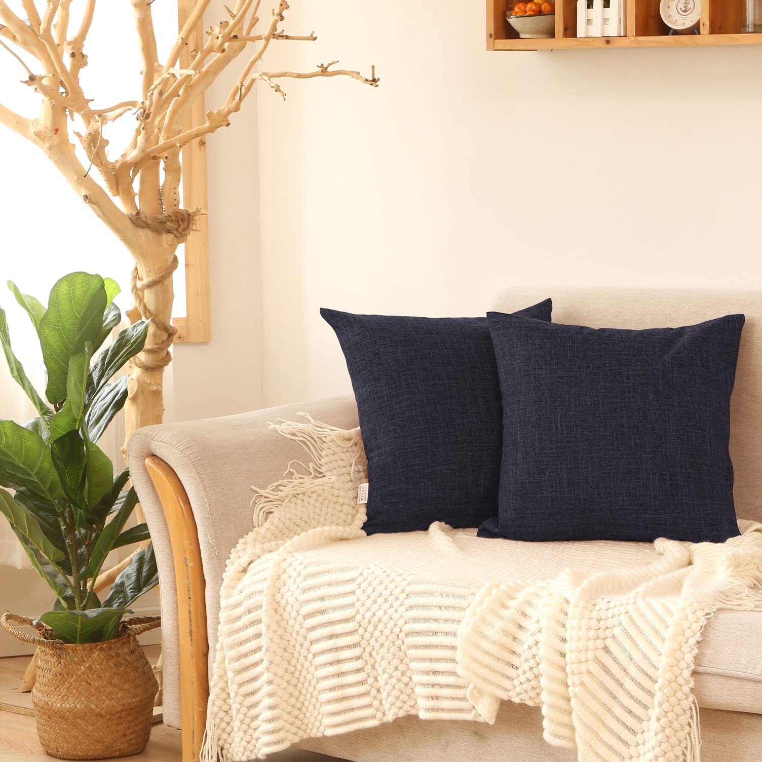 Amazon.co.jp: Fosiktig 2枚セット 45 45 リネンっぽい 綿麻混紡