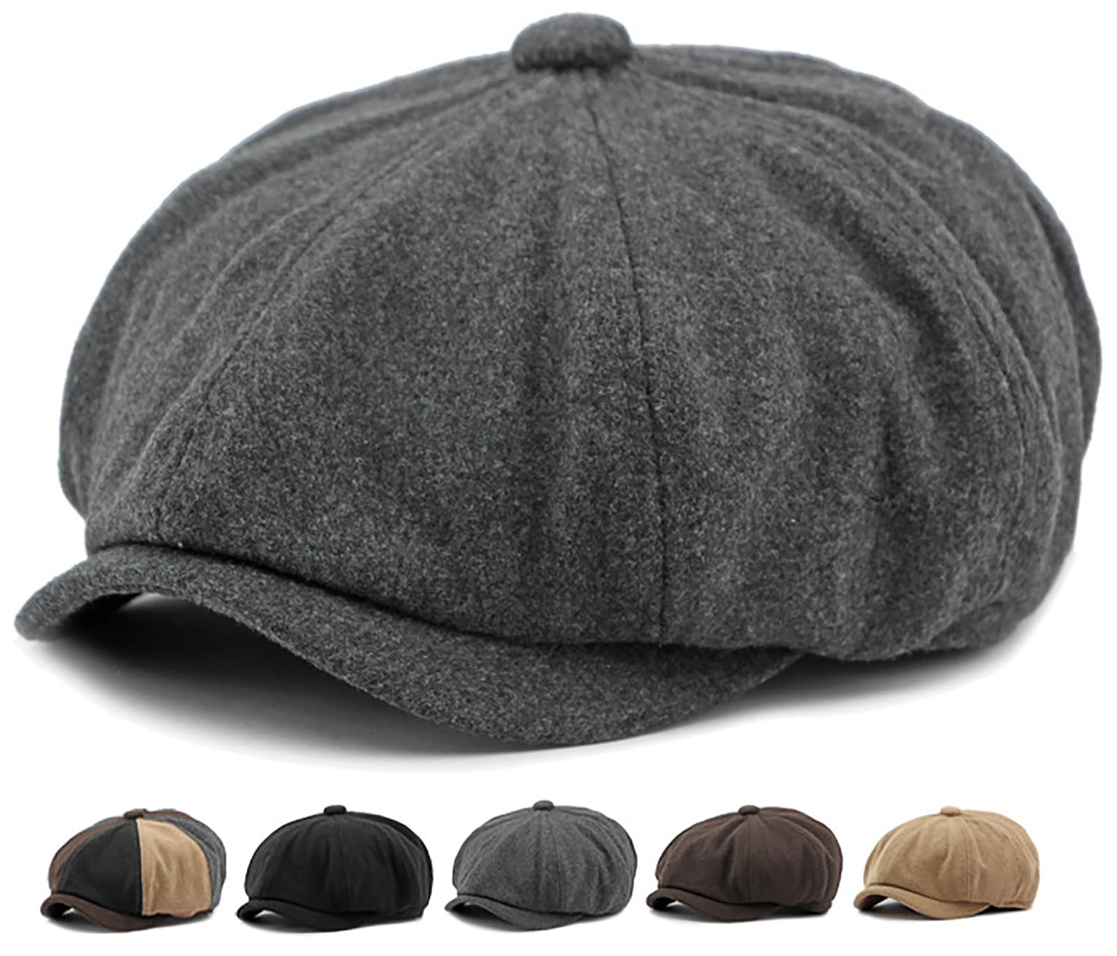 Xinveen Men's 8 Panel Newsboy Cap Vintage Tweed Cap Herringbone Cabbie Flat Cap Gray