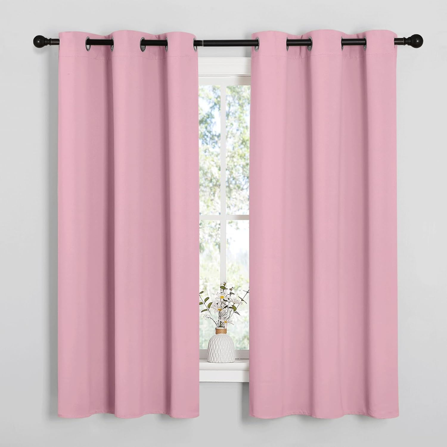 NICETOWN Bedroom Curtain Panels Blackout Draperies, Thermal Insulated Solid Grommet Blackout Curtains/Drapes (Crystal Pink, 1 Pair, 29 by 40-inch)