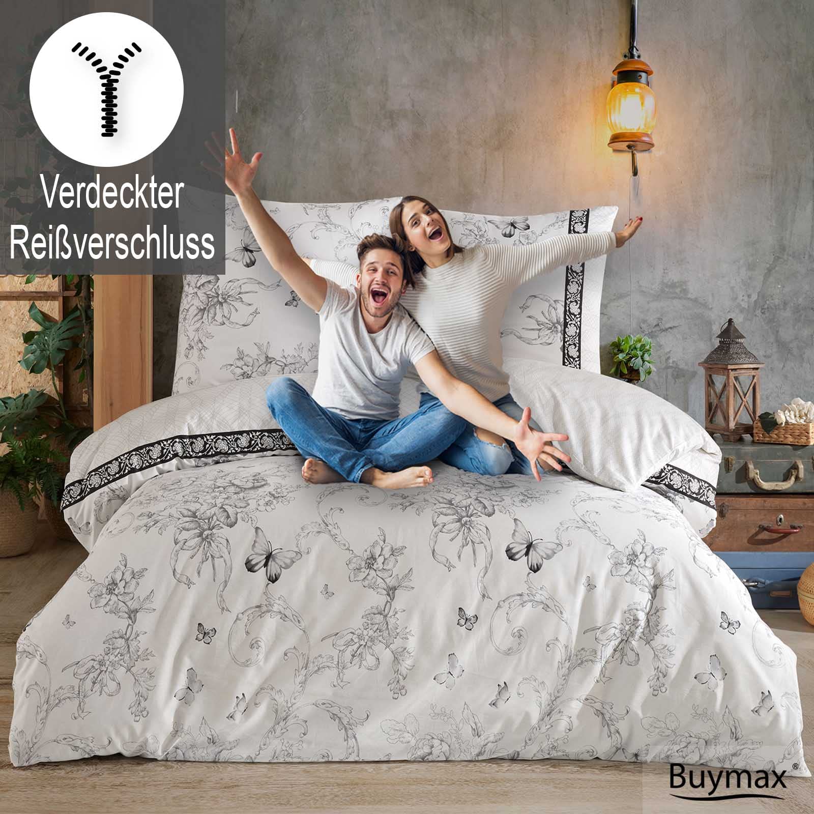 Buymax Bettwäsche 135x200 cm 4-teilig – Bettwäsche Set Renforcé 100% Baumwolle, 2 x Bettbezug 135x200 cm und 2 x Kissenbezüge 80x80 cm, Oeko-TEX, Reißverschluss, weich und atmungsaktiv