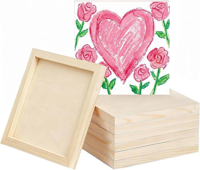 6 Pack 12 x 12 inch Wood Panel Boards,Unfinished Wood Frames for DIY Art Projects, Square Canvas for Painting, Pouring, Arts Use with Oils,Valentine's Day Halloween Christmas Decorative Panel Canvas