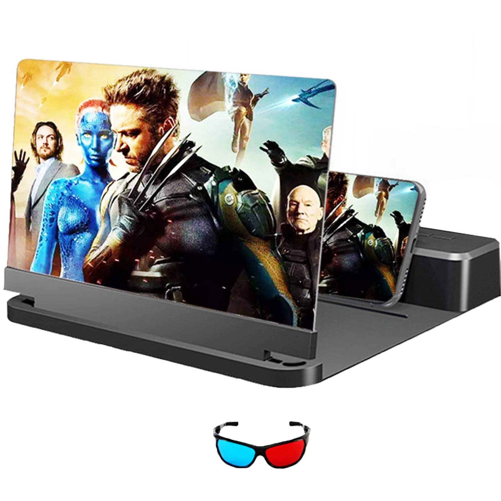ARCH Bildschirmlupe Mit Lautsprecher for Smartphone, 3D Handy Bildschirmlupe, Handy Lupe Unterstützt Alle Smartphones, Black Friday (Color : Black-with Glasses, Size : 32inch)