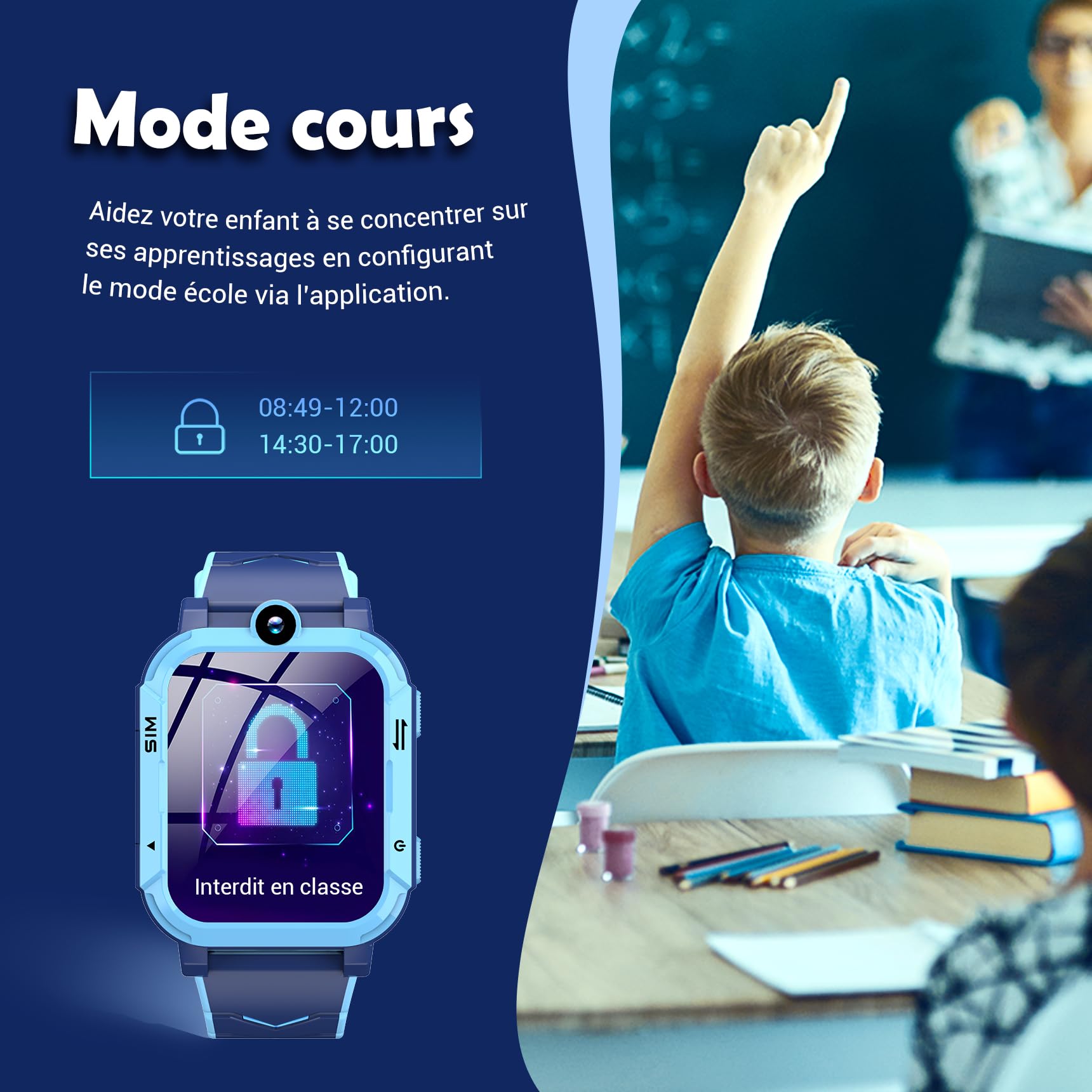 Blackview Montre Connectée Fille Garçon à 4G, GPS+LBS+WiFi, SOS, Caméra Frontale, Appels Vidéo, Podomètre, pour Filles et Garçon 5-16 Ans（Bleu）