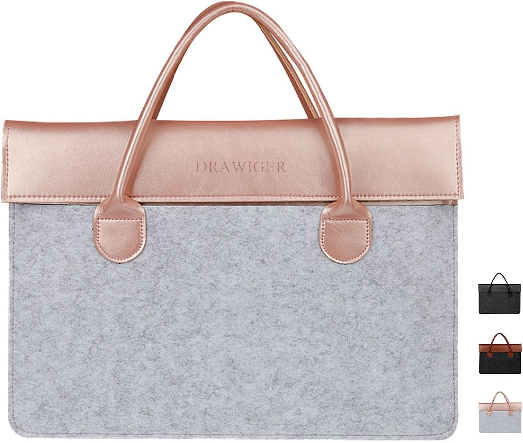 Wool and Leather Laptop Bag Briefcase Handbag Case for Women Notebook Computer Ultrabook for 15 Inch Macbook Pro 2015 (15.6 Inch, Pink)