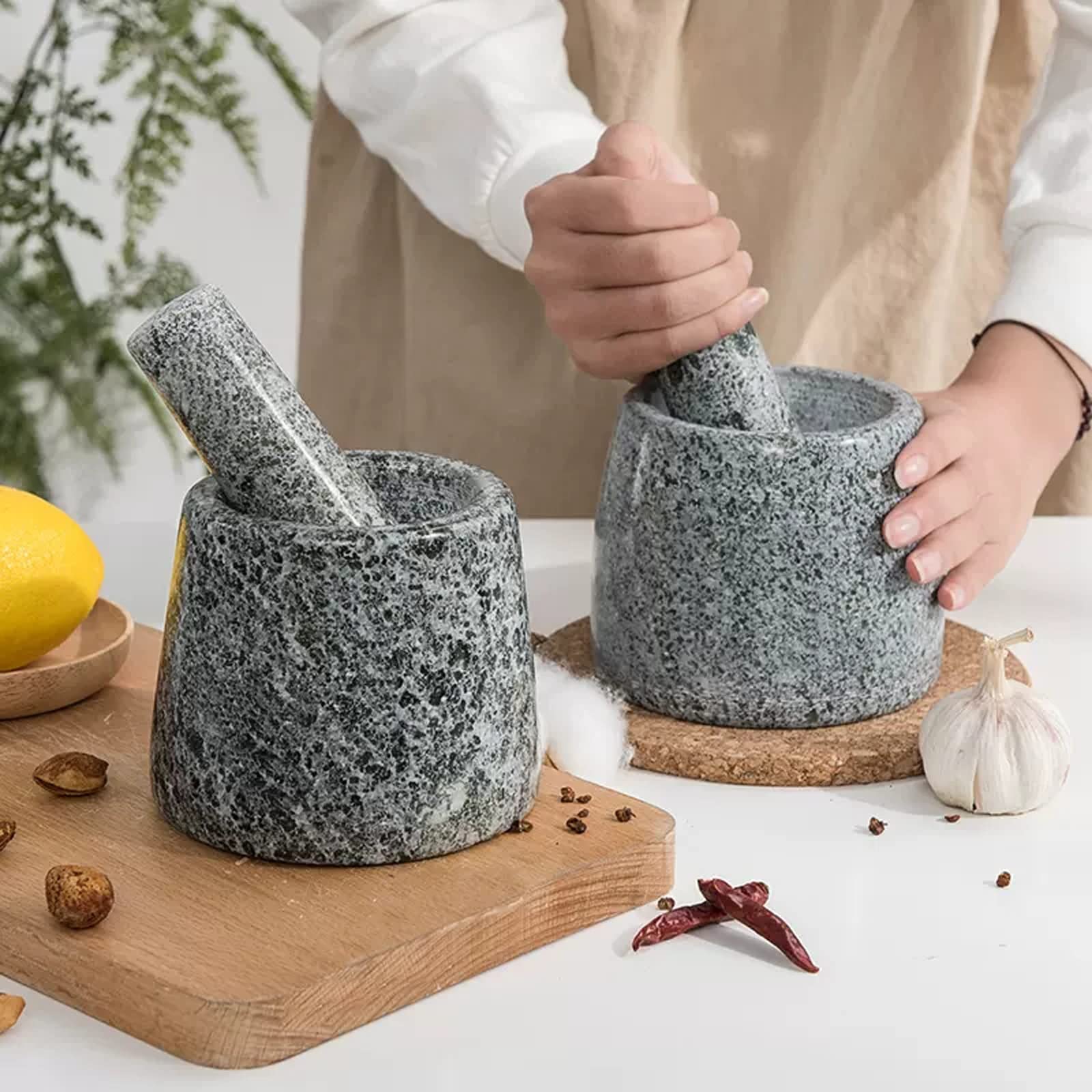 Praktisch Marmor-Mörser- und Stößel-Set, schöner Granit, 4,7 Zoll, Mühle for Gewürze Samen, Mahlen, Zerkleinern von Gewürzen, Nüssen, for Guacamole, Knoblauchsauce, grau
