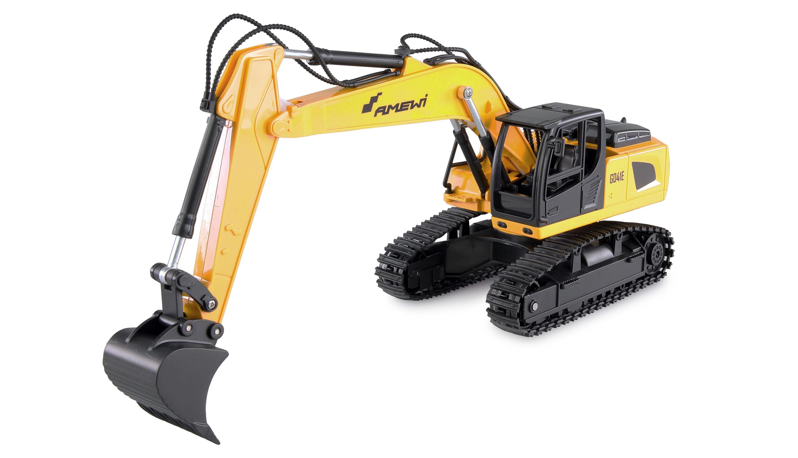 Amewi Set 2 in 1 camion con piano profondo ed escavatore 1:24 RTR telecomandato RC, cantiere per bambini, 8 anni, antracite nero-giallo