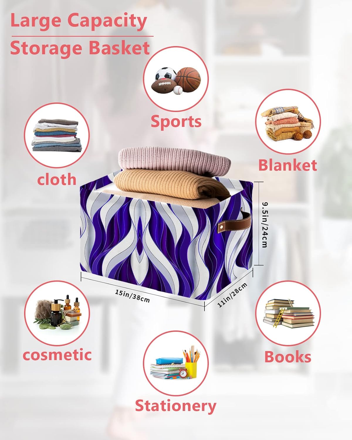 Blue Geometric Storage Basket for Organizing Shelves, Collapsible ...