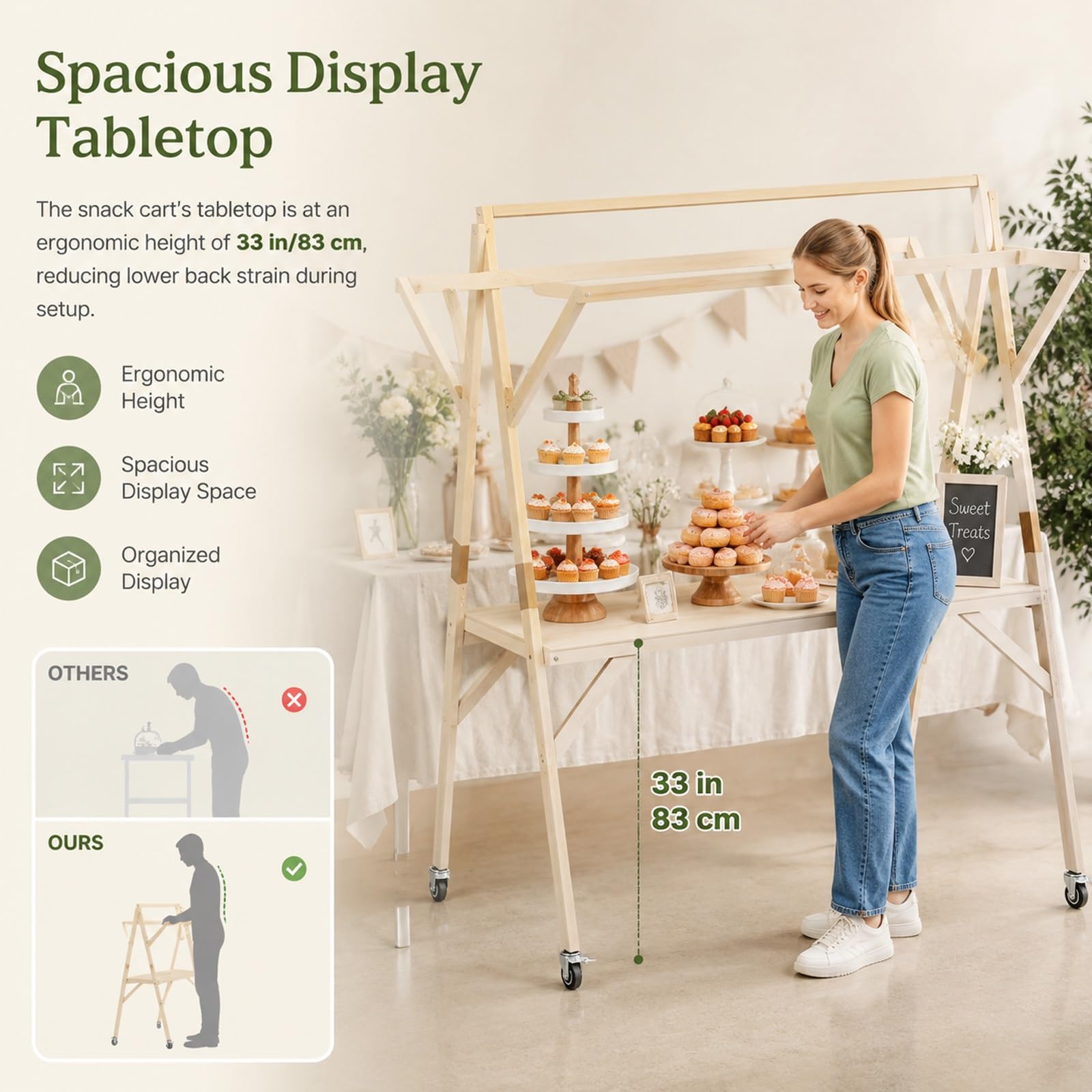 Banco da Mercato Portatile, Carrello Pieghevole per Venditori Ambulanti con Tettuccio e Ruote, per Strade, Eventi, Mercati Agricoli e Fiere Artigianali, Portata 440 Lbs(Yellow,59in/150cm)