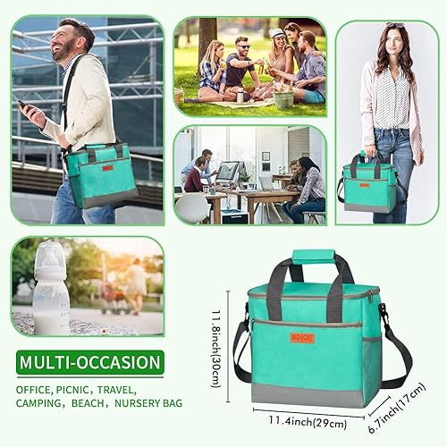 Miniatura 4 de iknoe Bolsa térmica grande plegable, bolsas aisladas de 15 litros, a prueba de fugas, con múltiples bolsillos para adultos, lonchera aislada para