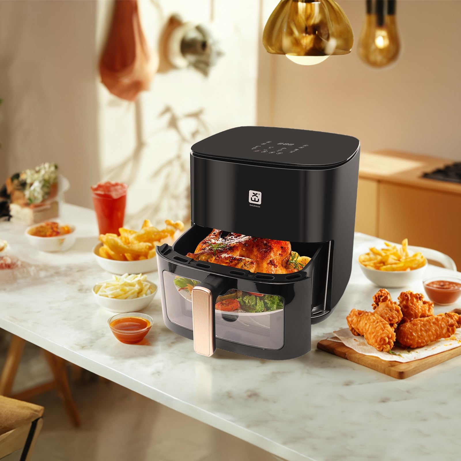 Airfryer 7L, friteuse à air XXL sans huile avec écran tactile, friteuse avec affichage numérique, 1800 W, mode shake, minuterie, livre de recettes, température maximale 200°c, type3