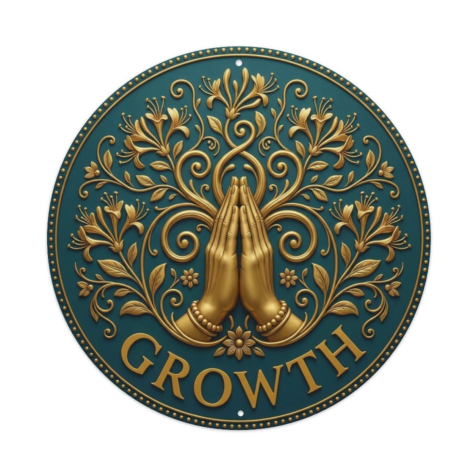 Fyrn Style Metal Tin Sign Vintage Namaste Praying Hands Growth Flower Zen Yoga
