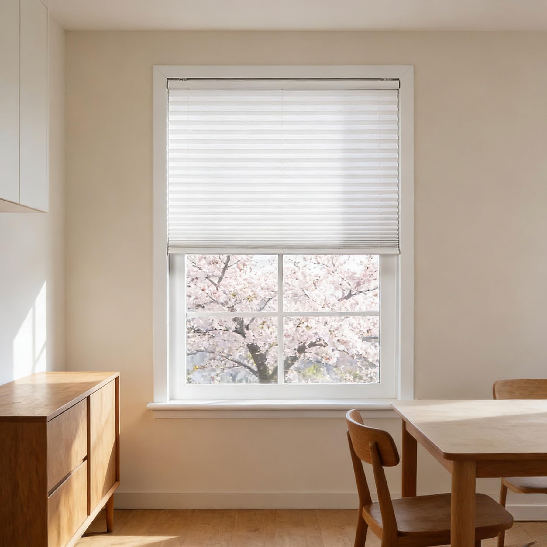 Store plissé 25x110 cm blanc réglable haut bas pour fenêtre