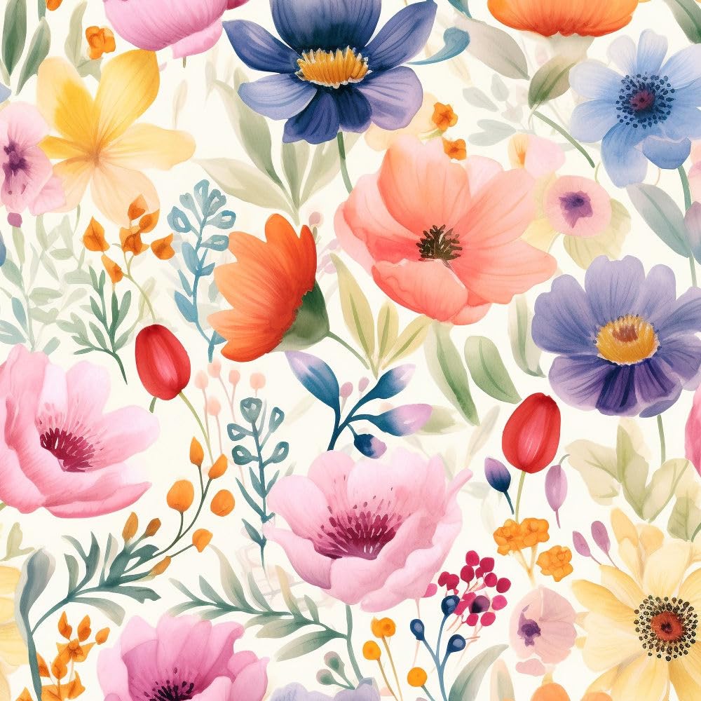 Papier peint adhésif bohème fleur vintage pivoine colorée pour meuble et chambre