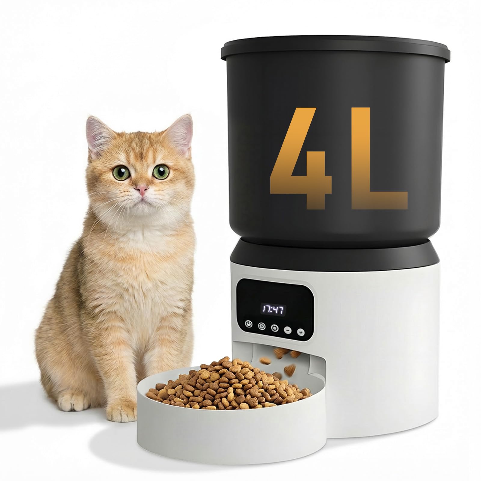 Comedero Gato Automatico, 4L Dispensador Comida Gatos y Perros, Comedero Automático para Gatos con Temporizador Programable, 1-9 Comidas al Día, Liofilizados Compatibles, para Perros/Gatos