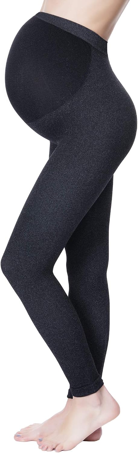 Maternity Soft Elastic Knitted Seamless Denim Warm-up Leggings(Jeggings)
