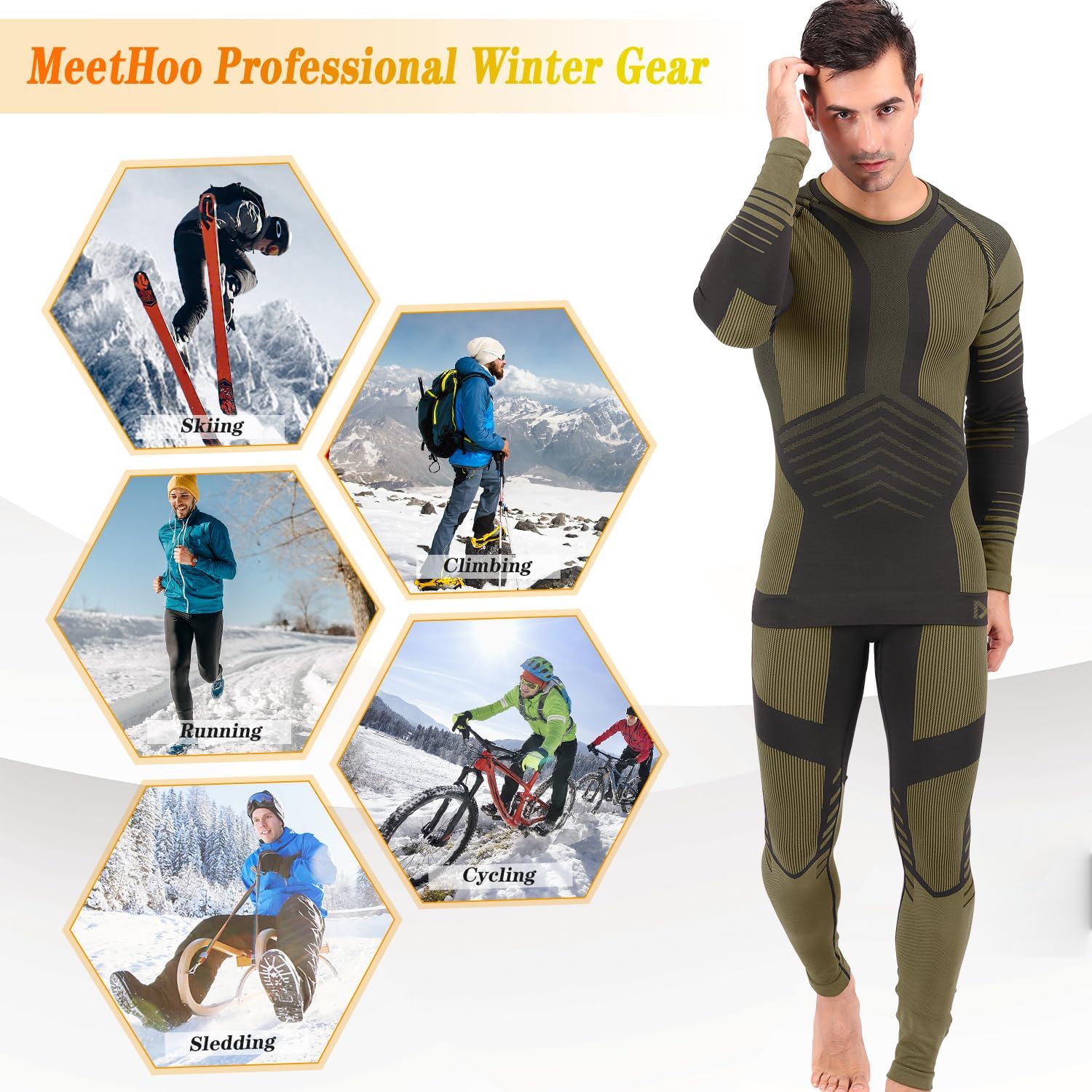 Mens Thermal Underwear Set Seamless Fleece Lined Base Layer Sports Long Johns Winter Gear Running Skiing - Image 5