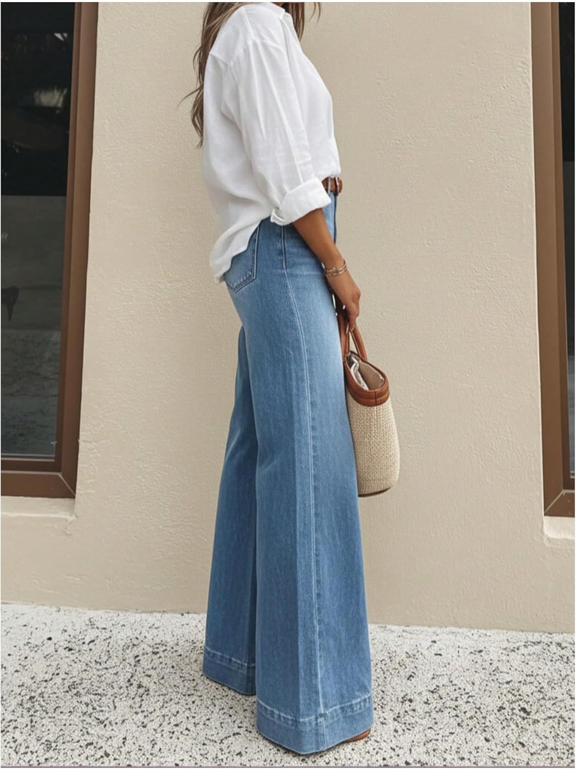 Women's Wide Leg Jeans Dressy Casual High Waisted Baggy Stretchy Denim Pants