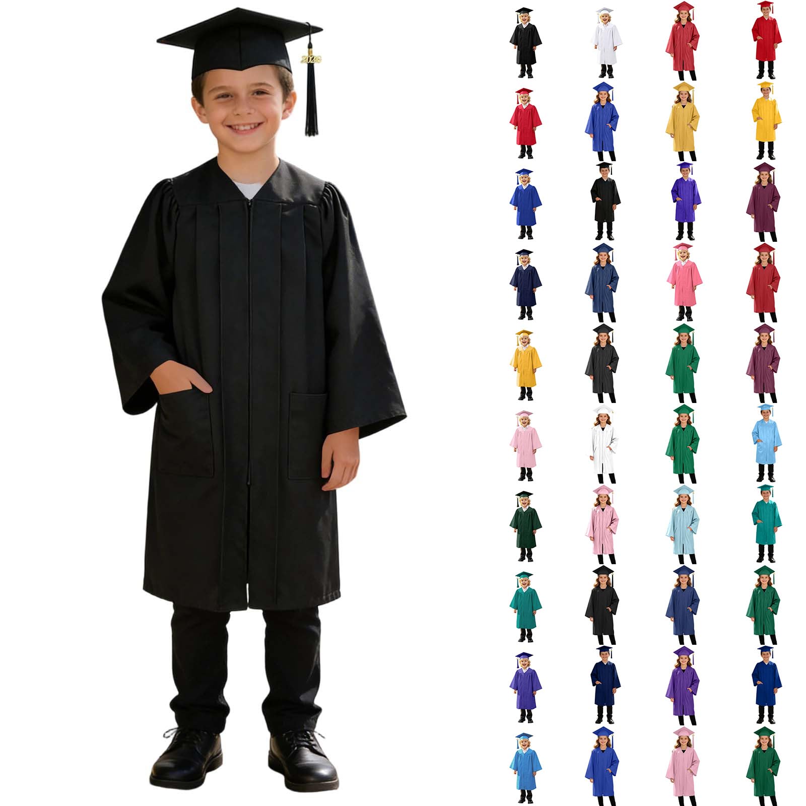 3 Piece Graduation Set for Kids, Gown, Cap, Gold 2026 Tassel, Unisex Boys Girls Preschool Kindergarten Primary School Graduation Gown and Cap Dress Up Props Costume, 13-Black