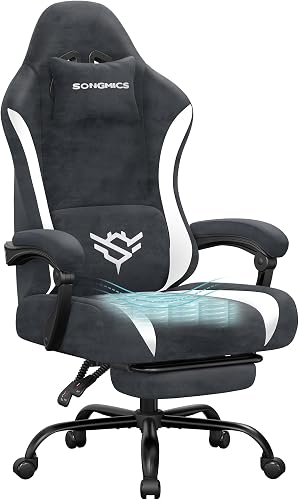 SONGMICS Chaise Gamer, Fauteuil de Bureau en Tissu Suédin…