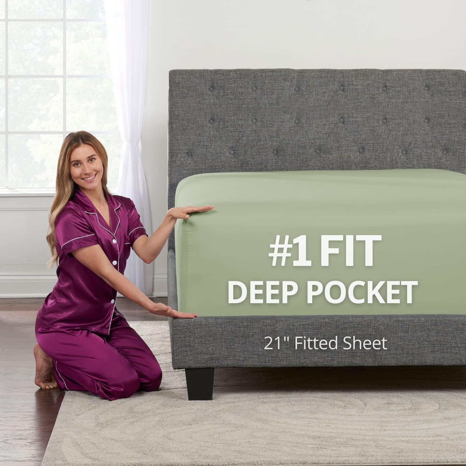 California King Fitted Sheet Deep Pocket – Cal King Fitted Sheet Only – 21” Cal King Sheets Deep Pocket Fitted Perfectly Fit 17”–23” Deep Mattress & Toppers – Lovely Feel – 1 Bottom Sheet – Green