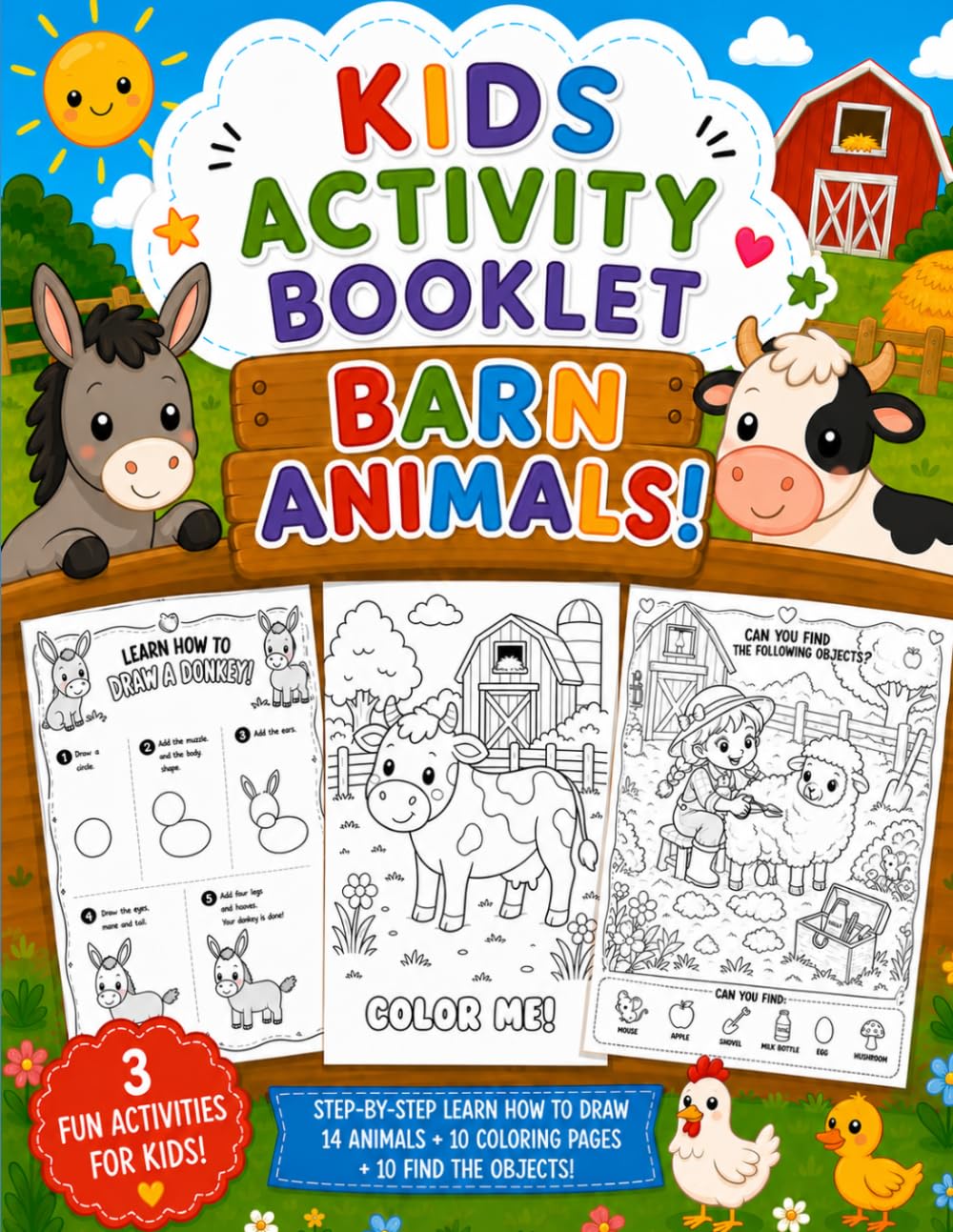 Kids Activity Booklet | Barn Animals!: Preschool Activity Booklet | Creative coloring books | Activity Book for Boys and Girls