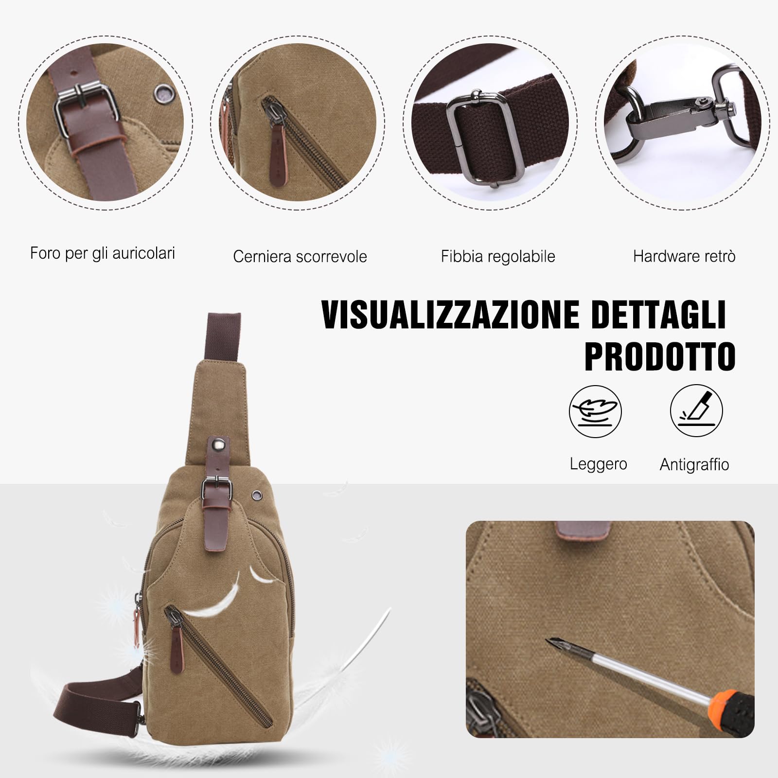 FANDARE Unisex Zaino Monospalla Tela Borsa a tracolla Uomo Donna Sling Bag Business Borsello a tracolla Zaino Spalla Borsa a Spalla per Trekking Ciclismo Viaggio Sports Durevole Poliestere