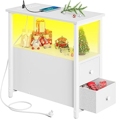 Rolanstar table de chevet étroite blanche avec ports USB et prises de courant