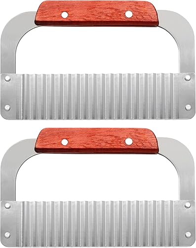 Bonsicoky 2 piezas de herramientas de corte ondulado con mango de madera rebanadora ondulada de acero inoxidable para verduras zanahorias