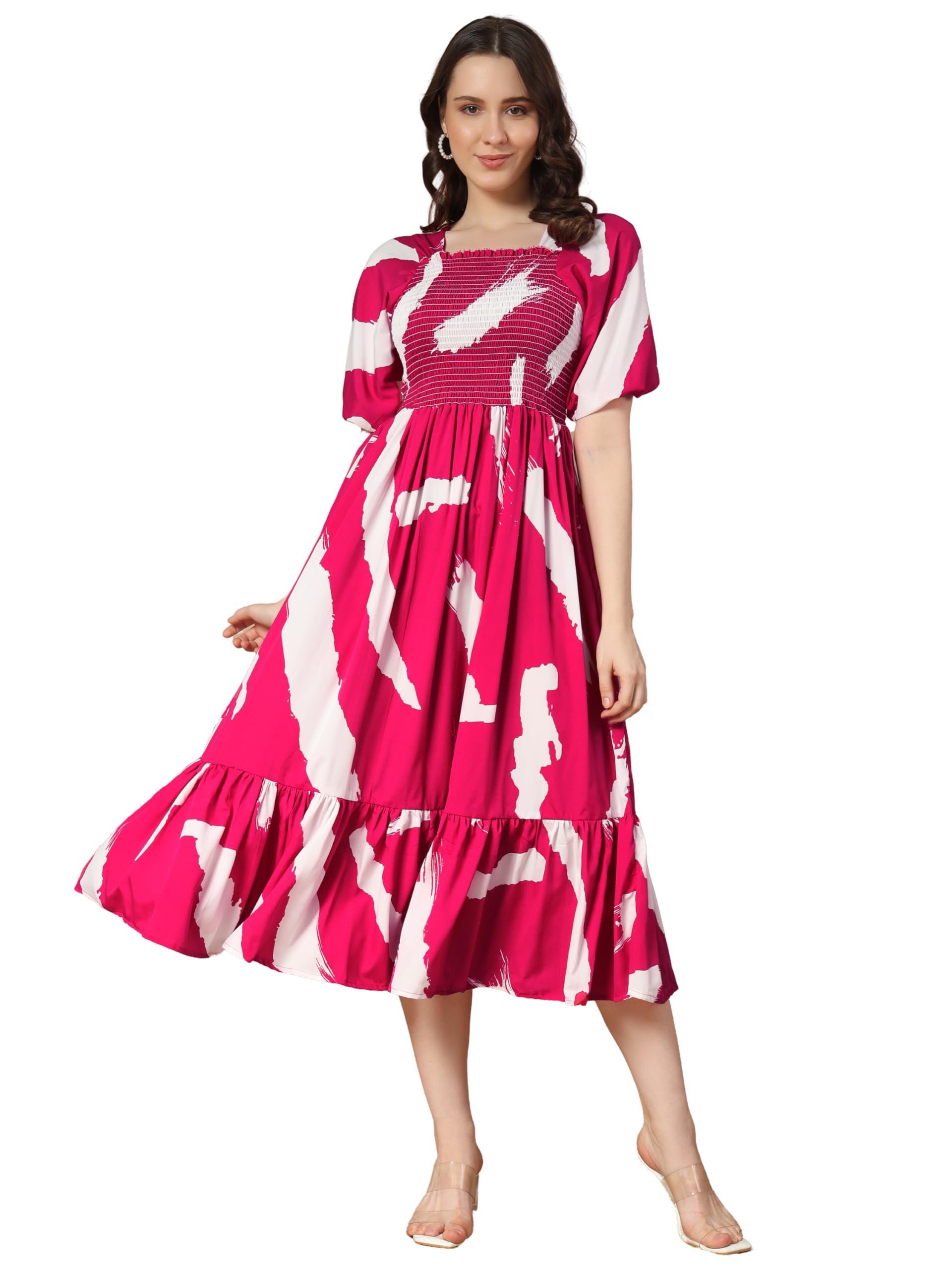 Kzully Women's Crepe A-Line Midi Dress (1001-Brush-Rani-M_Red::Pink
