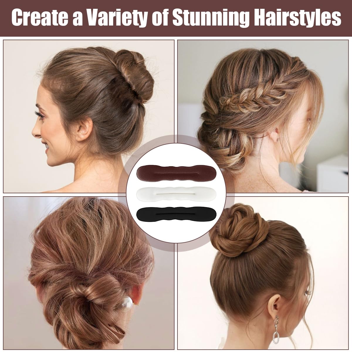 6 sztuk magicznych koków do włosów, Hair Bun Maker, ulepszone klipsy gąbkowe do włosów, maker koków do włosów, stylizacja włosów donut bun, dla kobiet i dziewcząt (3 duże 3 małe) (czarny, biały