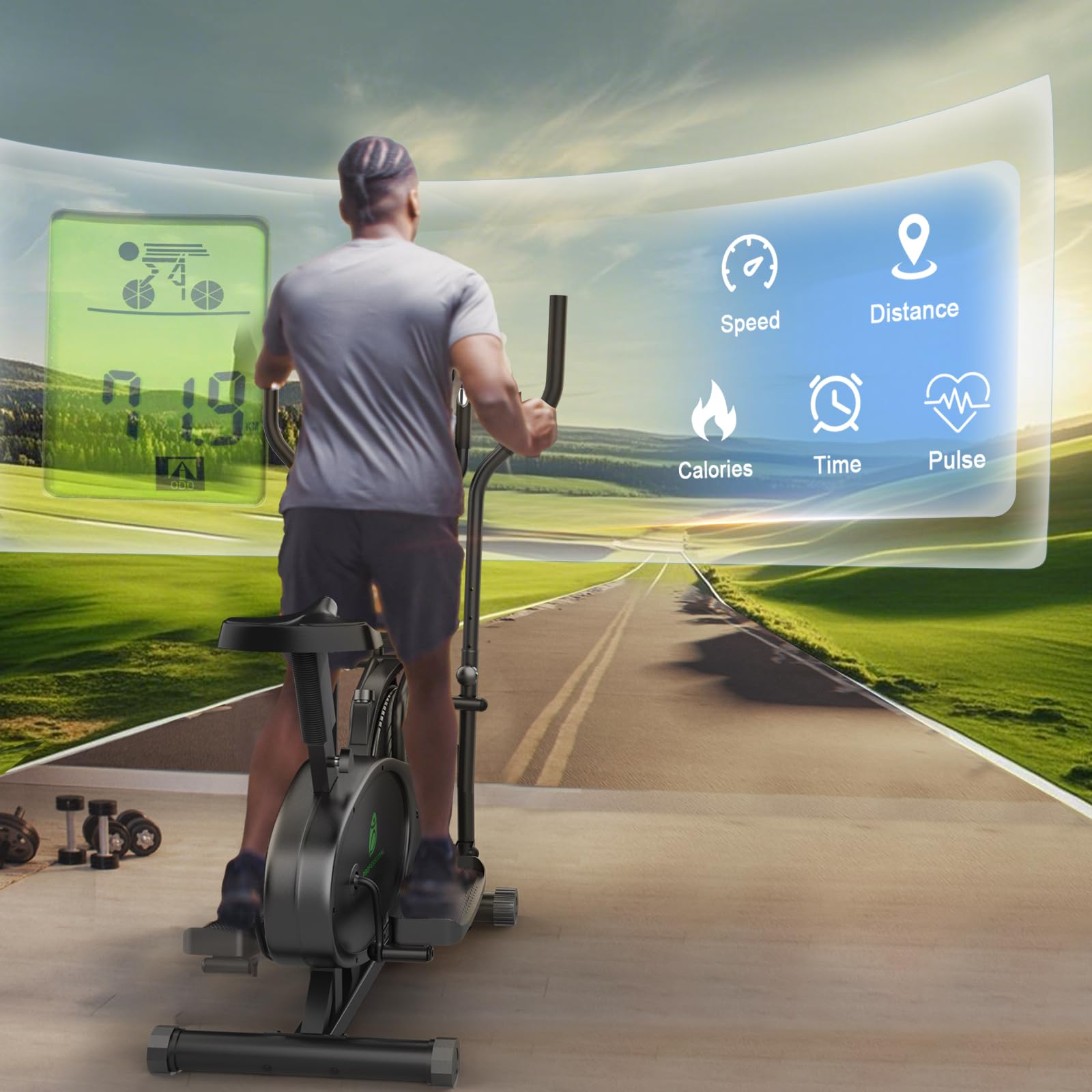 Yonisee 2 in 1 Crosstrainer für Zuhause, Ellipsentrainer mit Ergonomischem Sitzpolster, Einstellbarem Widerstand, LCD-Monitor, Herzfrequenzsensor, Aerobic Crosstrainer Stepper