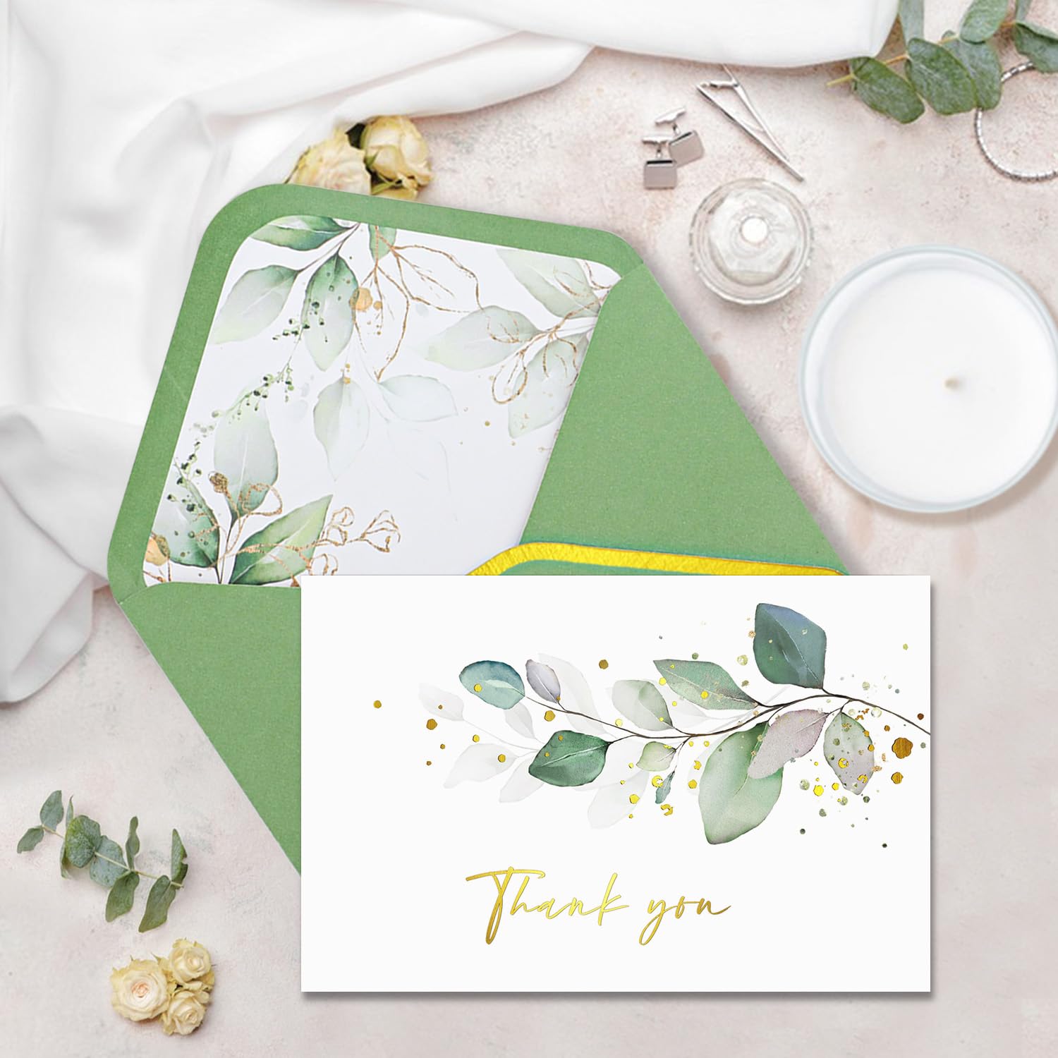 Thank You Cards with Envelopes, 32 Pack Greenery Thank You Notes for Baby Shower Weddings, Bridal Shower, Small Business, 4" x 6" - Image 3