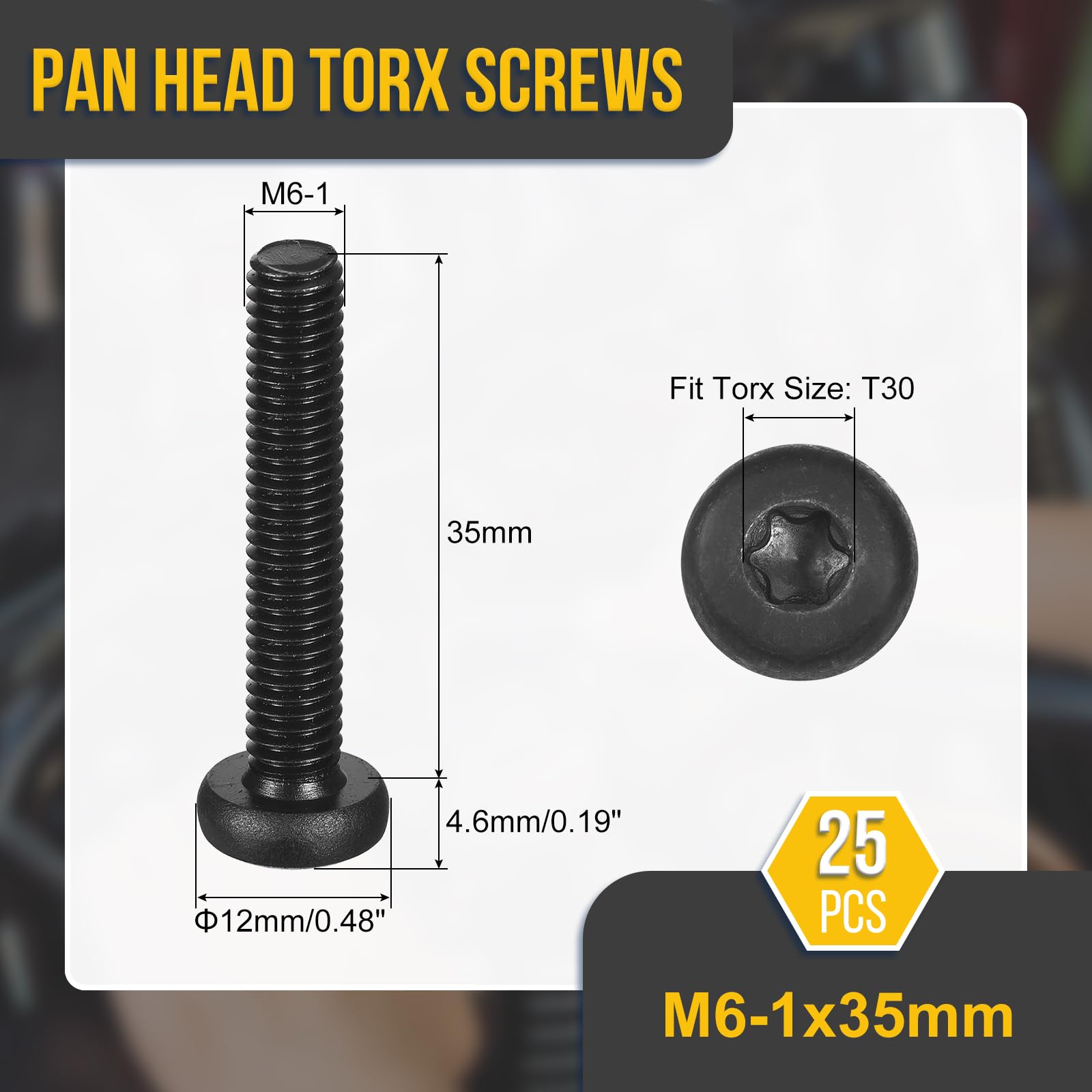 DTGN M6x35mm Pan Head Torx Security Screw, 25Pack, Good for Machinery - Image 2