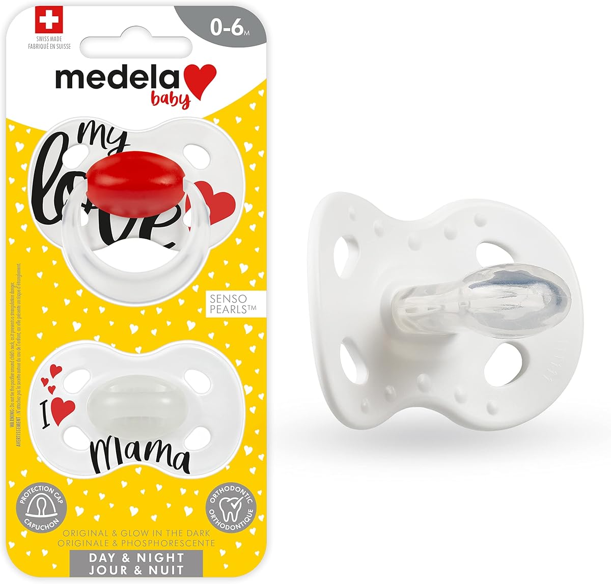 Chupete para bebé | El día y la noche brillan en la oscuridad | 0-6 meses | 2 unidades, ligero | Sin BPA | Apoya la lactancia natural | Mi amor y yo amo a mamá