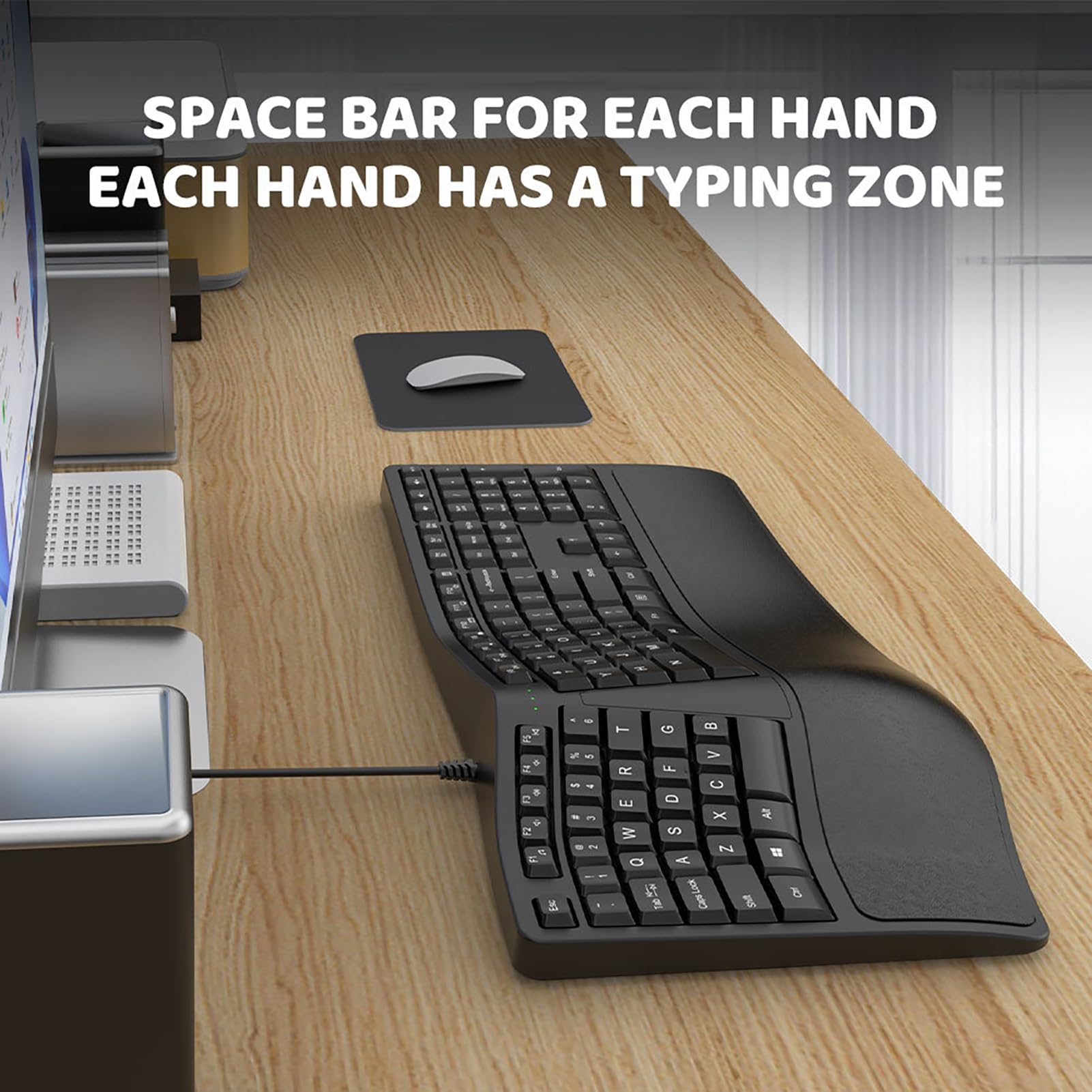 Digitazione Comfort Tastiera Split Design Wired Naturale Ergonomico Full-size 110 Tasti Universale Plug-play Supporto Polso Ufficio Nero
