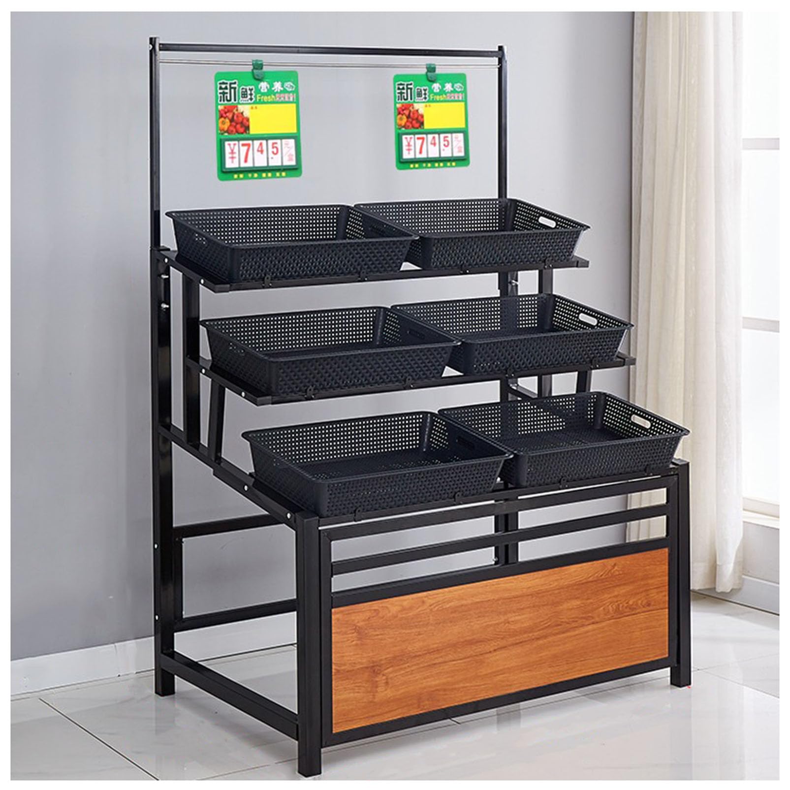 Heavy Duty 5-Tier Display Rack con cesti di plastica - Kitchen Food Organizer per supermercati, Negozi di Alimentari e mercati di Agricoltori