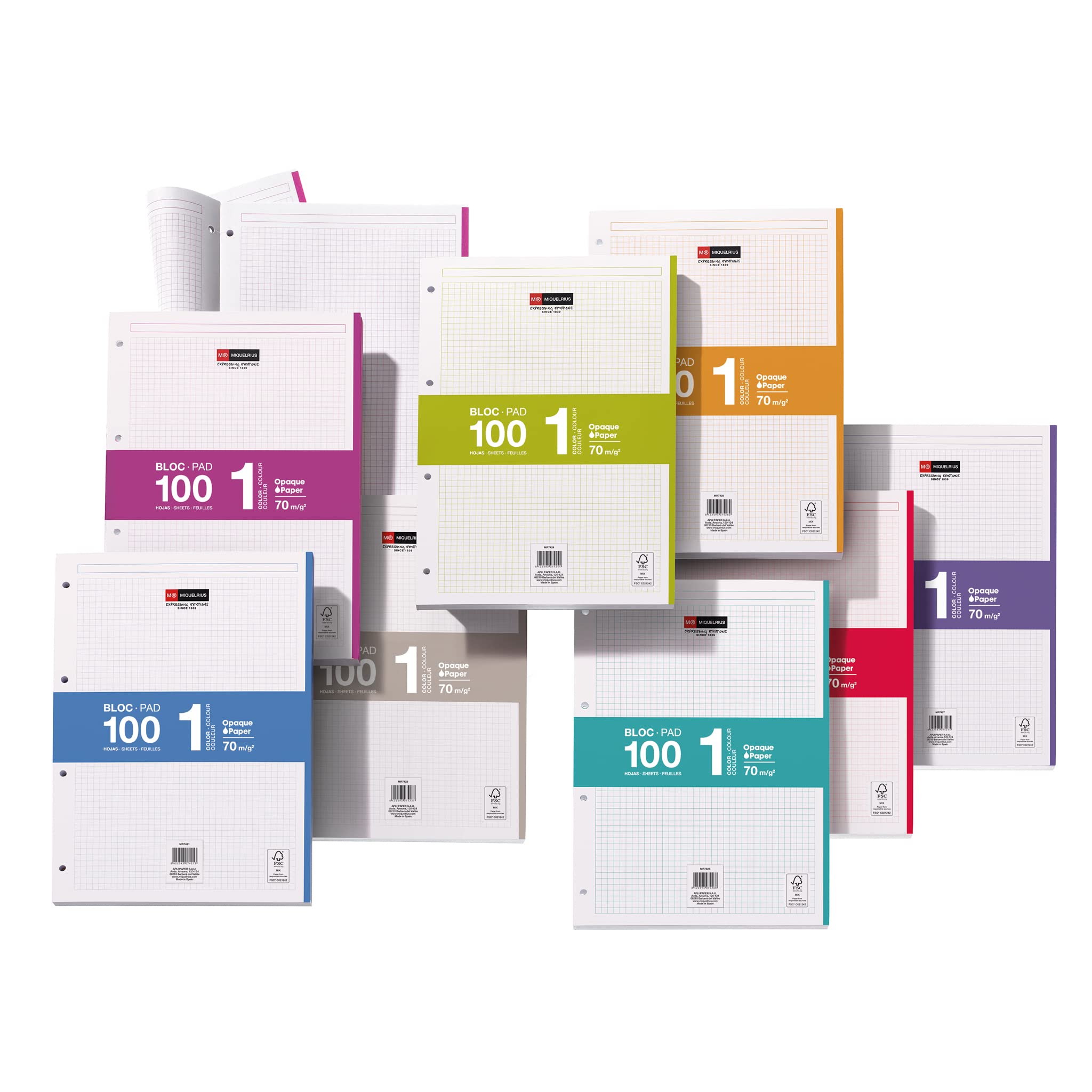 Miquelrius Recharges feuilles quadrillées A4 200 feuilles quadrillage 5 mm perforées classeur 4 anneaux bleu