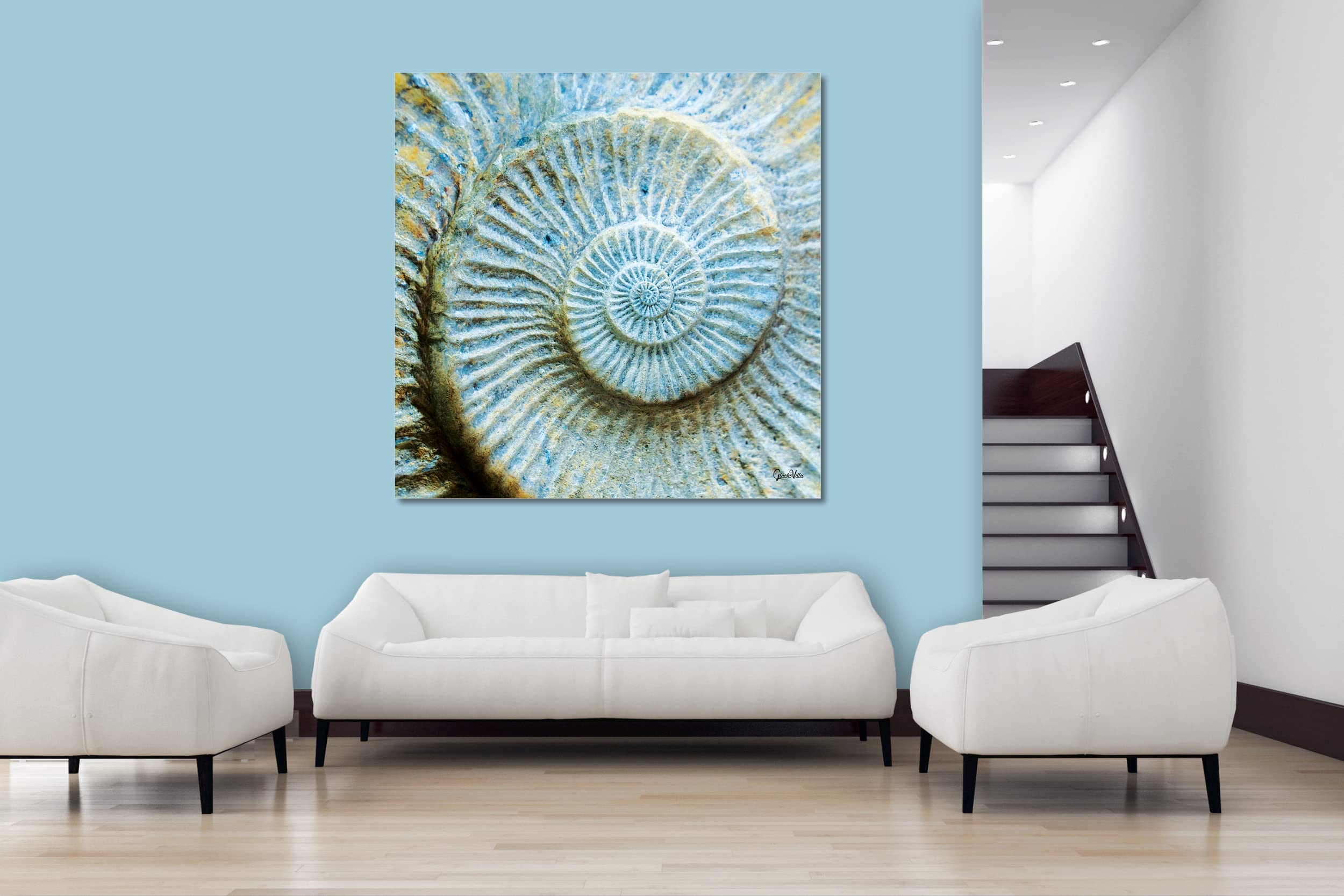 Glücksvilla - Unendlichkeit (Leinwand-Bild 5 cm, 120 x 120 cm) | div. Maße - aus DE - Kunstdruck XXL Deko Wandbild Quadrat - Muschel Schnecke Versteinerung Fossilien