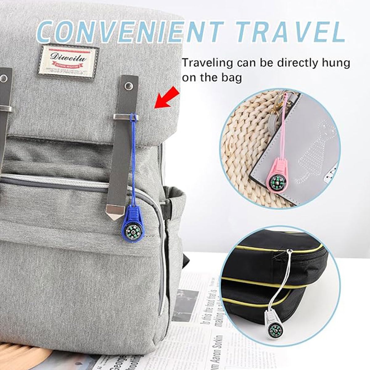 12 Stück Mini Kompass Set - Multicolor Outdoor Camping Schlüsselanhänger - 5x3cm Mit Armband