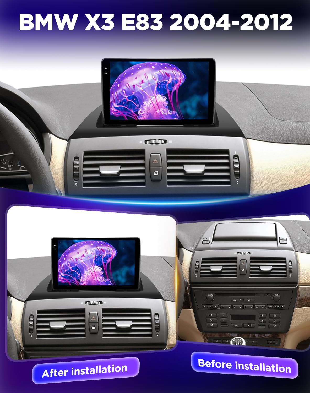 NHOPEEW Autoradio Android 4+128 GB per BMW X3 E83 2004-2012 con supporto CarPlay e Android Auto, WiFi, GPS, comandi al volante + telecamera di retromarcia,Canbus