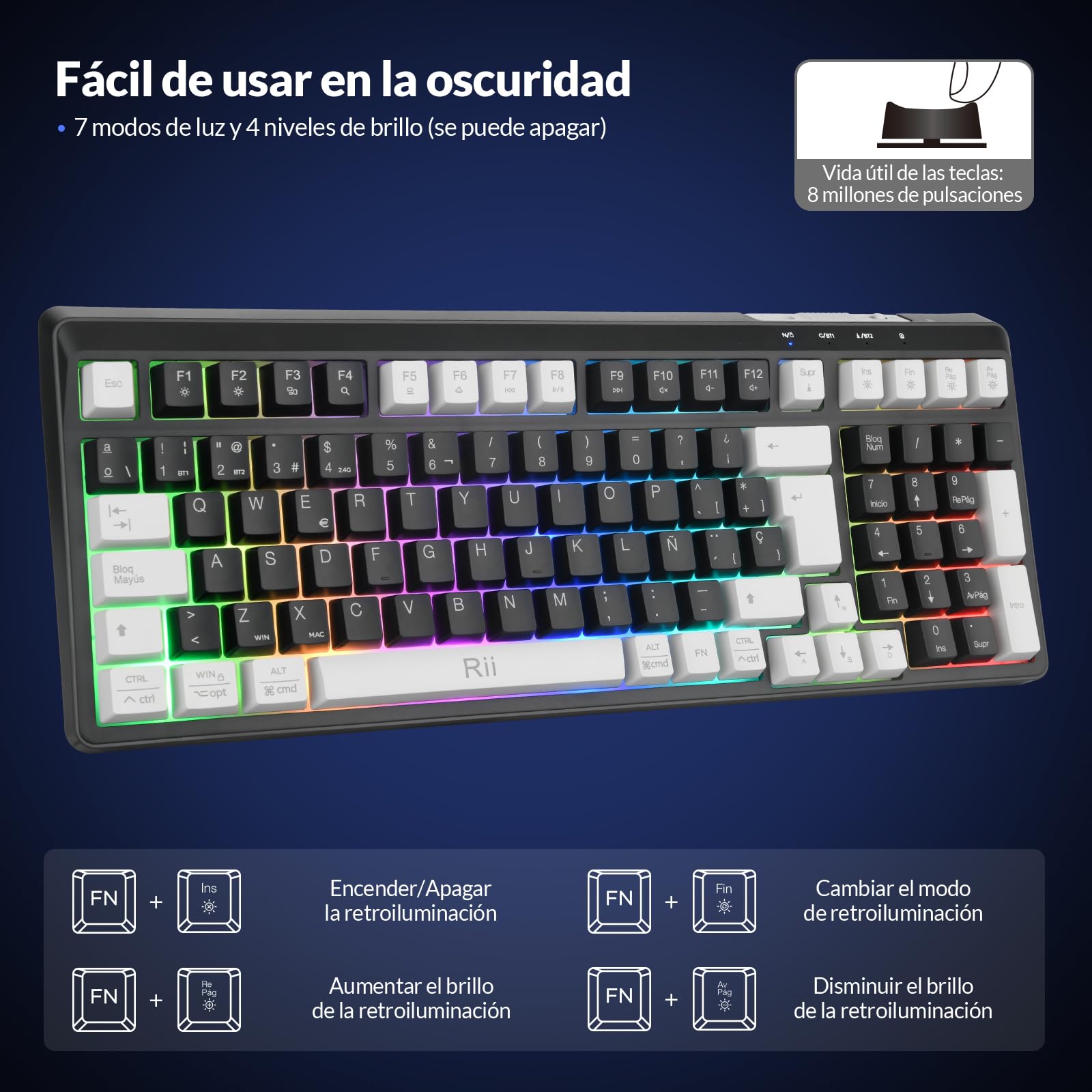 Rii RK301 Combo de Teclado y ratón Inalámbricos, Teclado y Ratón
