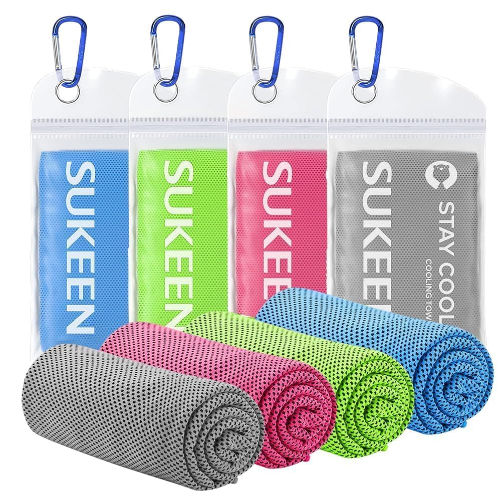 Casenly 4 Stück Kühltuch Kühlhandtuch, 100 x 30 cm Mikrofaser Sport Handtücher Kühlendes Schnelltrocknendes Nacken Gym Yoga Handtuch Golf KüHlendes Sporthandtuch Fitness für Hals Gesicht