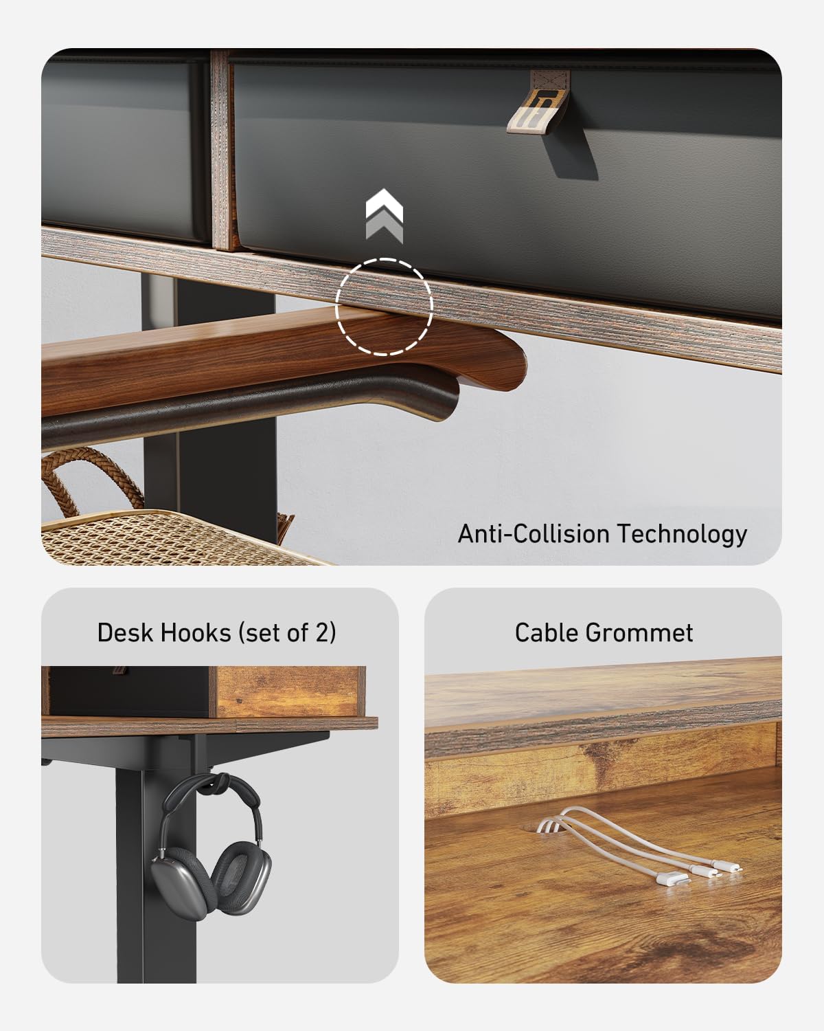 CubiCubi 48" x 24" Standing Desk with Drawers, Electric Height Adjustable Workstation, Computer Sit Stand Up Office Table with Large Storage Shelf, 4 Drawers and 2 Hooks, Rustic Brown