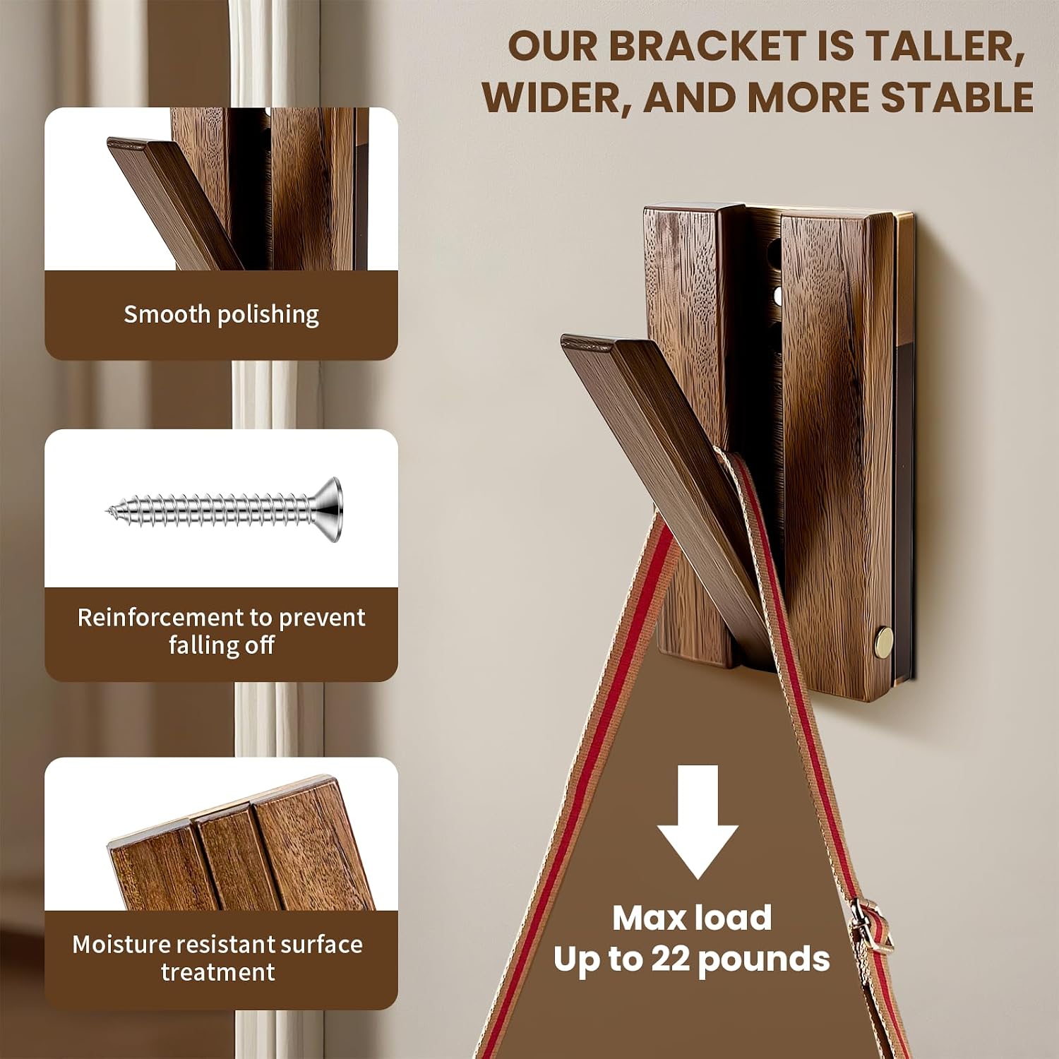 4PCS Foldable Wall Hooks,Wooden Wall Hooks for Heavy HatsBags Beach Towels,Space Saving Minimalist Design,Wall Mounted Home Decor.(Brown)
