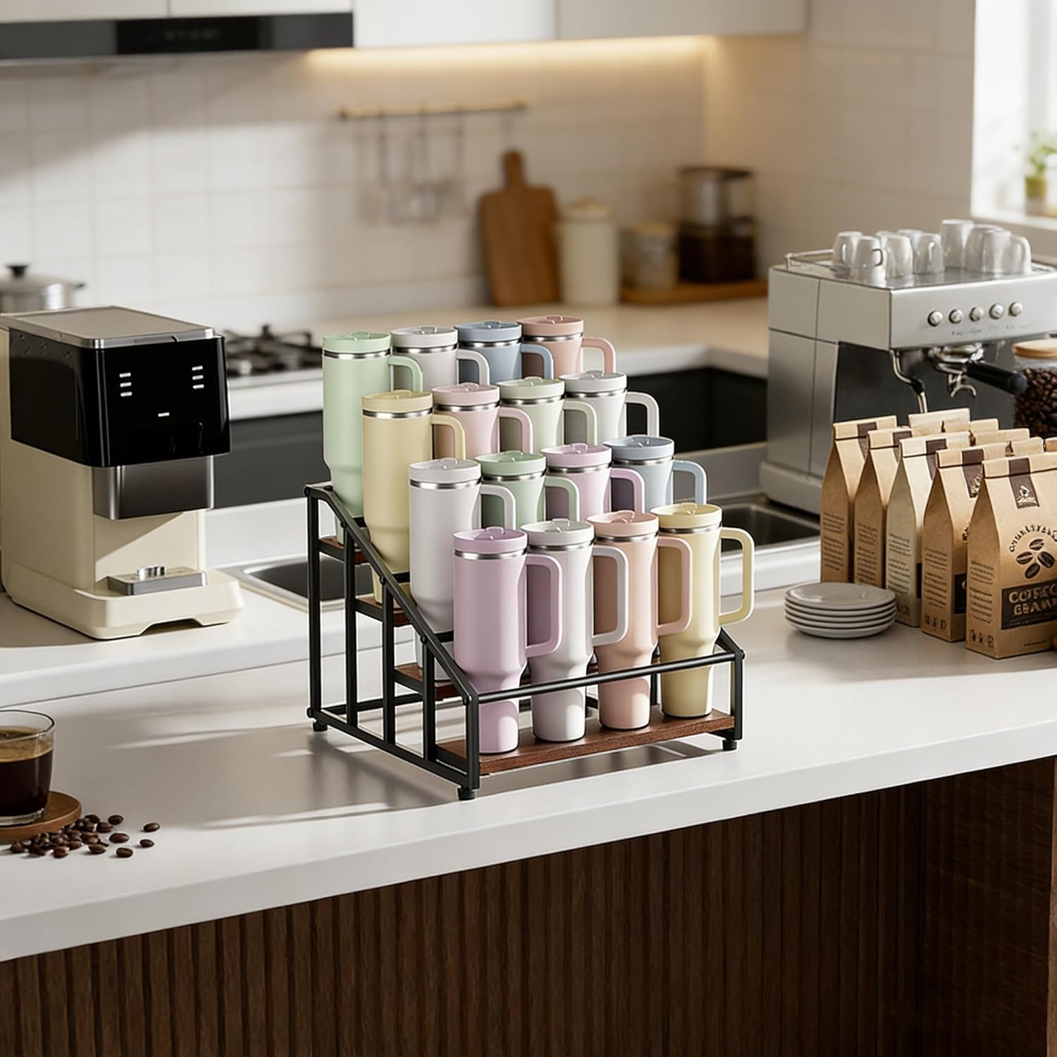 MOJOHAND 4-Tier Stanley Tumbler Organizer, Holds 16 Stanley 40 oz Tumblers & Water Bottles,Fits All Kinds of Bottles, Organizes Pantry, Kitchen, or as a Wine Rack - Image 5